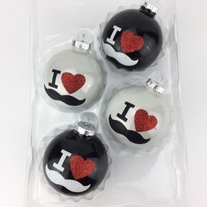 I ❤️ mustache Christmas ornament set of 4